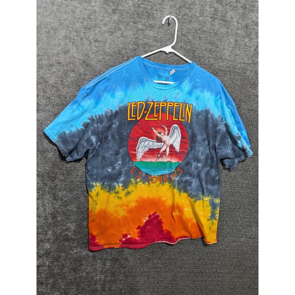 Led Zeppelin US Tour 1975 Tie Dye Graphic T-Shirt Mens‎ 2XL Icarus Blue Orange
